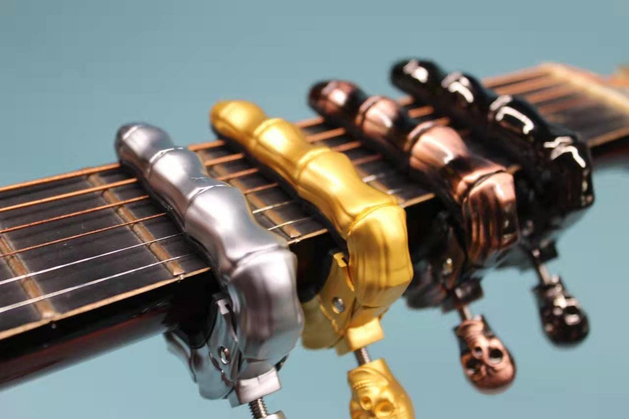 Geva Guitar Capo Skull Knob for Acoustic and Electric Guitar Skeleton Head, Universal 4 5 6 12 Strings Instrument Capos for Geva